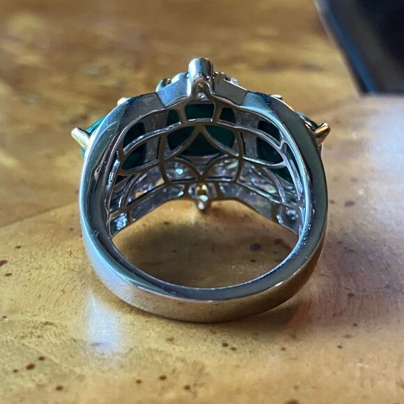 Natural Malachite Sterling Silver Ring Size 6 - Picture 5 of 9